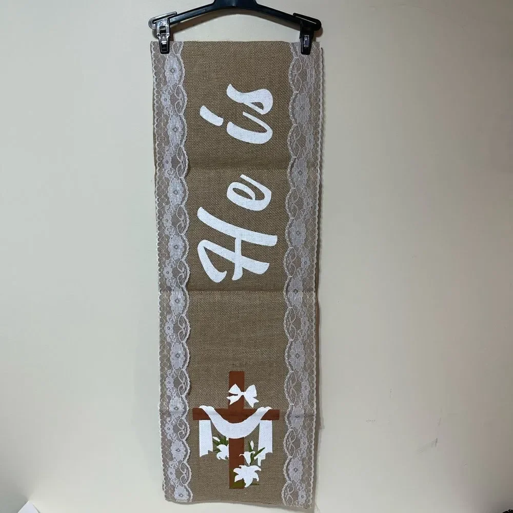 Easter Burlap and Lace Table Runner NWT